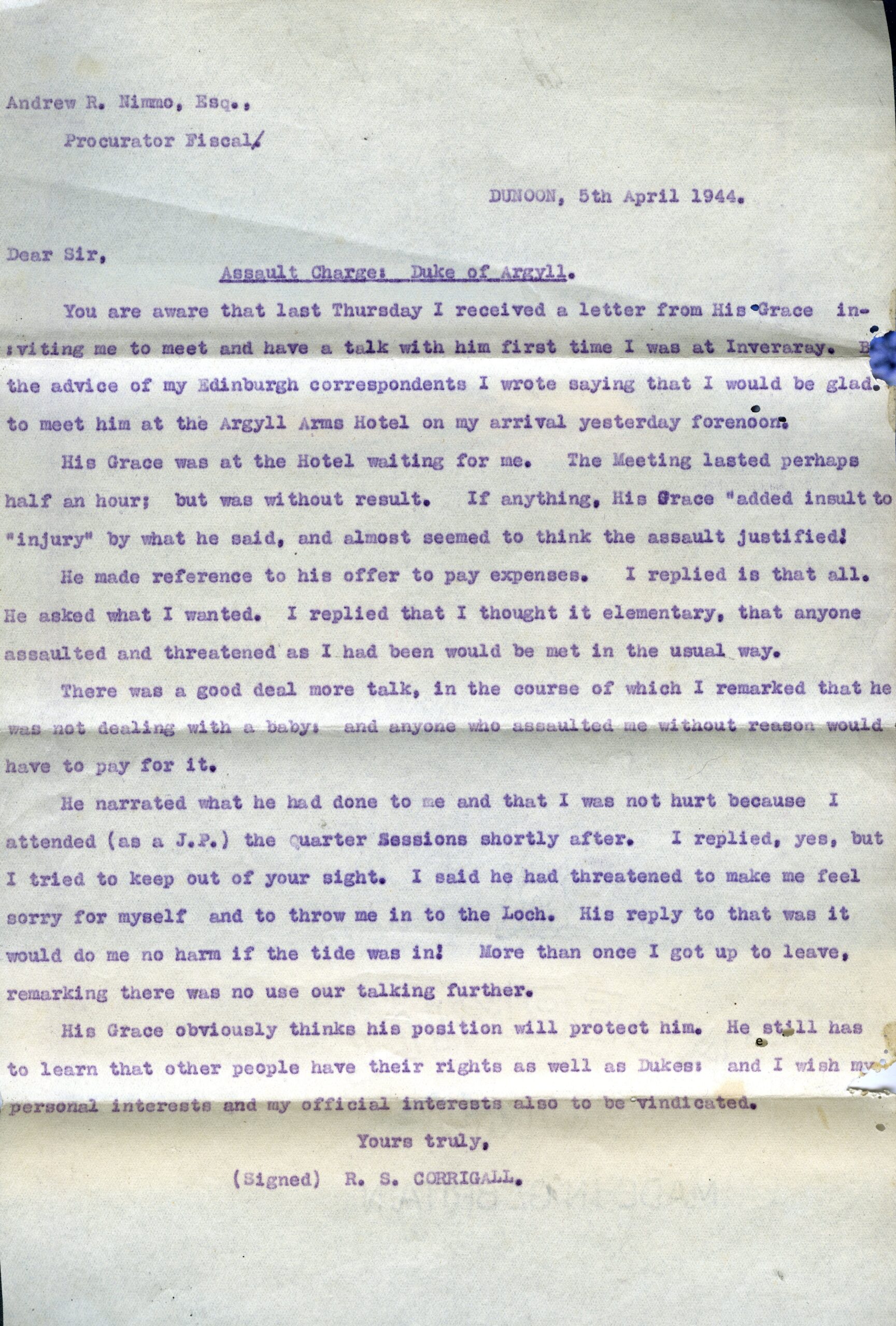 Letter from R. S. Gorrigall