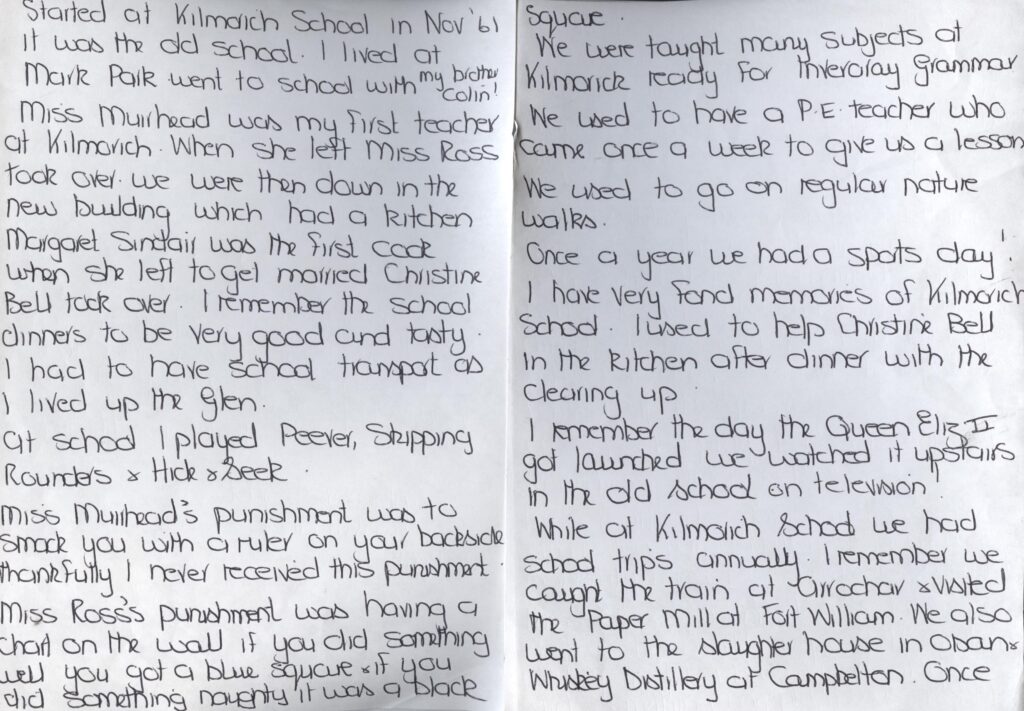 Pupil's memories of Kilmorich School