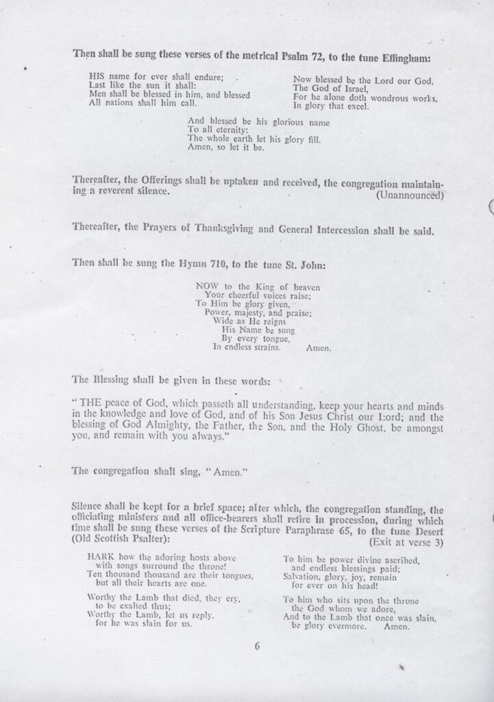 Order of Service for Opening of Kilmorich Church after renovation in 1961