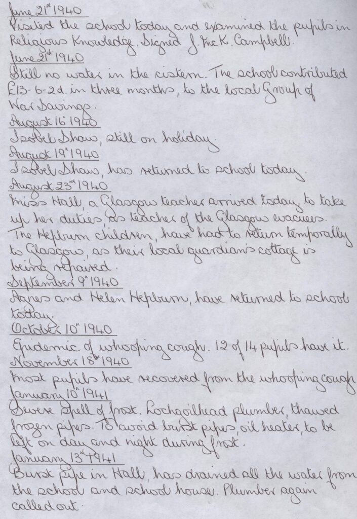 Extract from log book 1940 - 1941