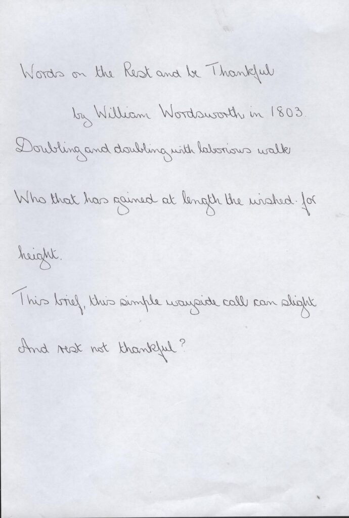 William Wordsworth comment on The Rest And Be Thankful