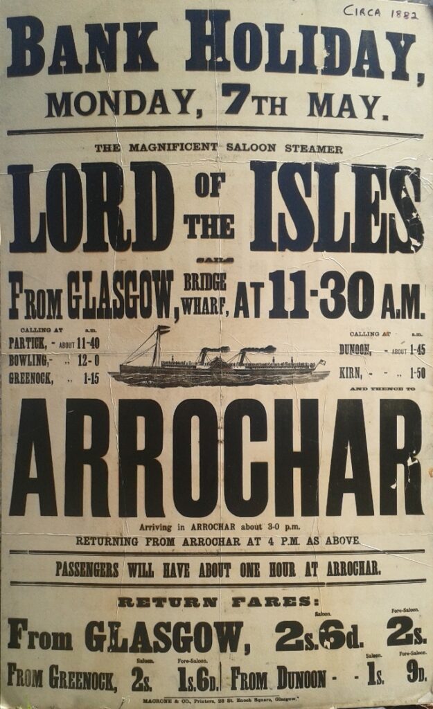 Lord of the Isles steamer to Arrochar poster, circa 1882.