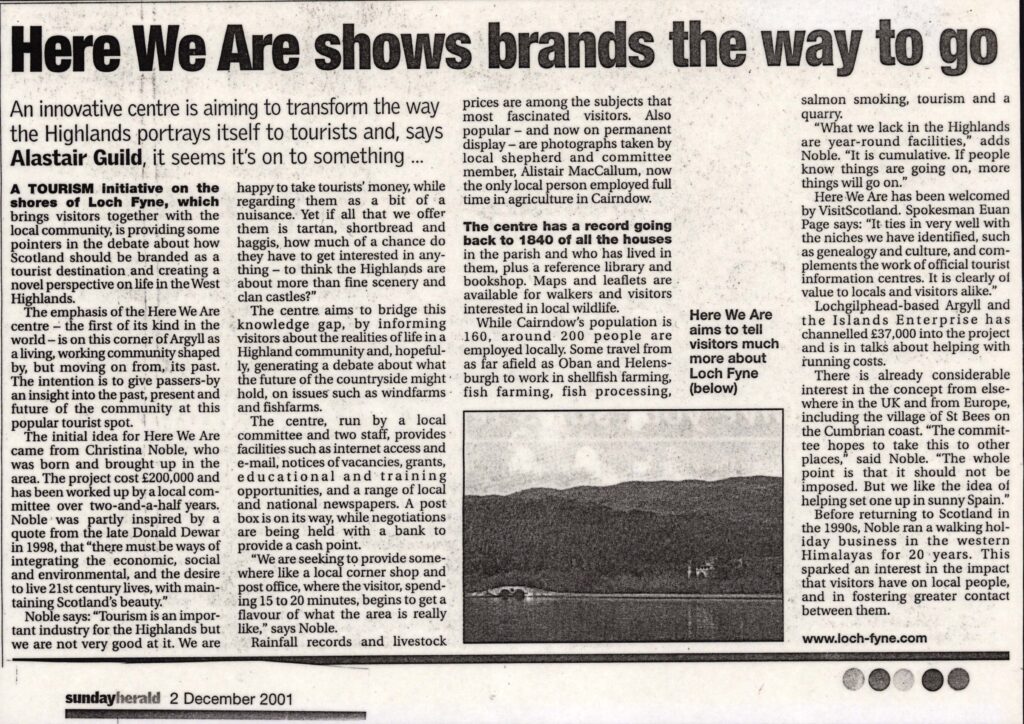 Here We Are Opening, article in the Sunday Herald December 2001